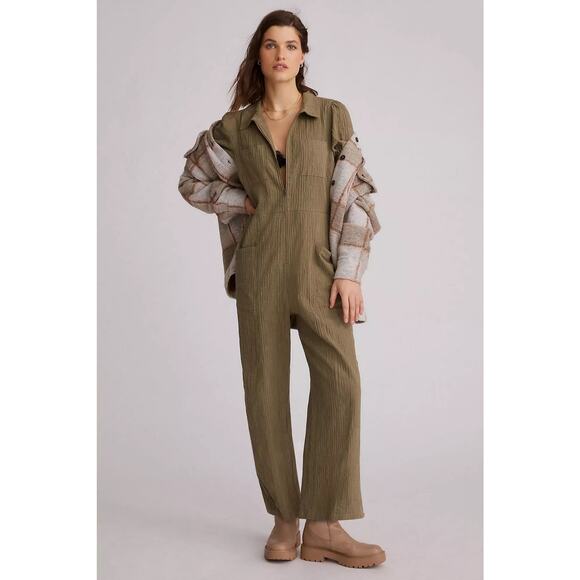 NWT Anthropologie The Odells Tamil Coveralls Olive Green Size 0 Utility Jumpsuit - Picture 1 of 16